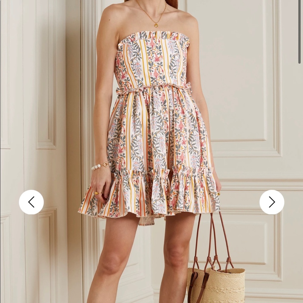 Agua by Agua Bendita Rosa strapless ruffled printed cotton-poplin mini dress